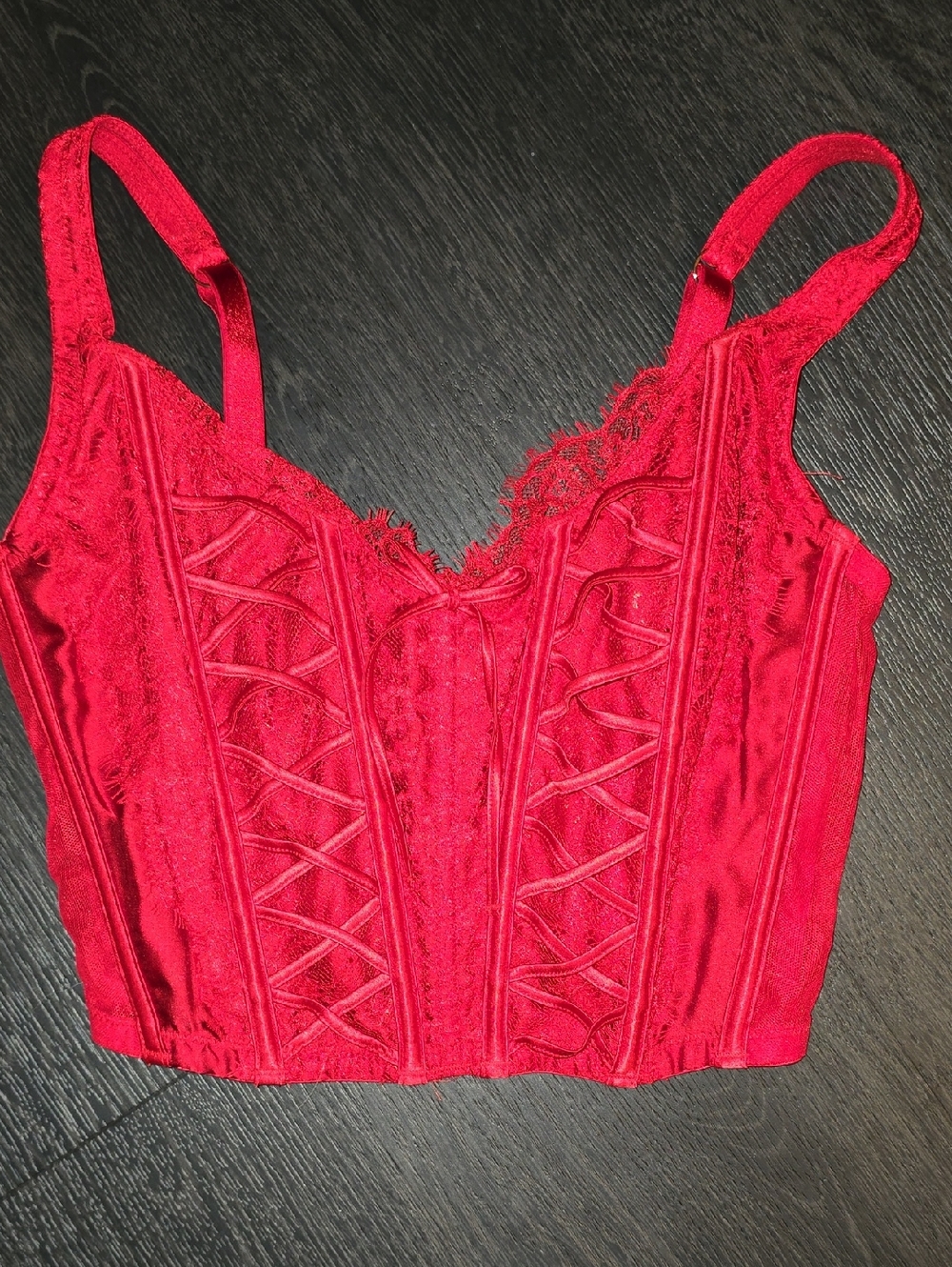 Victoria's Secret Red Satin Lace Corset Crop